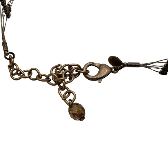 Chico's Necklace 5 Strands Round Copper Colored Beads Clear Gold Tone Beads 20" - Picture 10 of 10